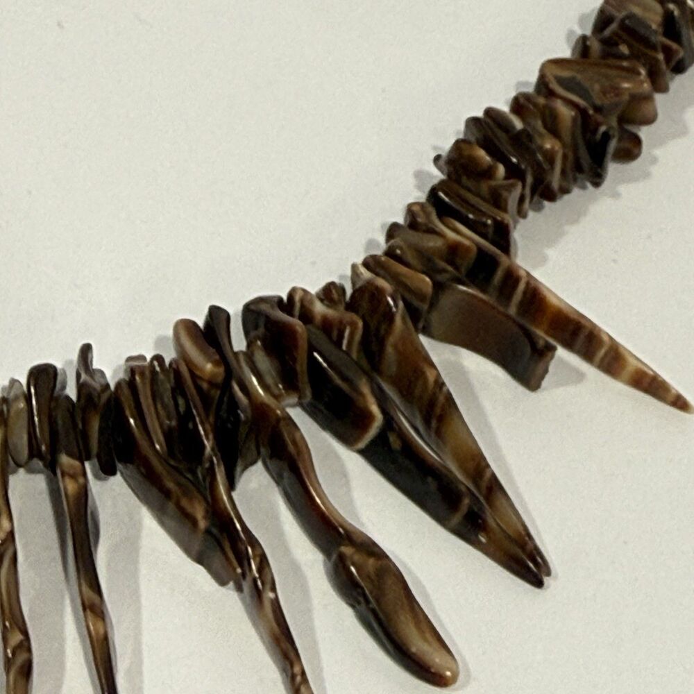 Vintage Tiger Eye Stone Spike Necklace Brown Chip Bead Tribal Boho Statement - Picture 11 of 16